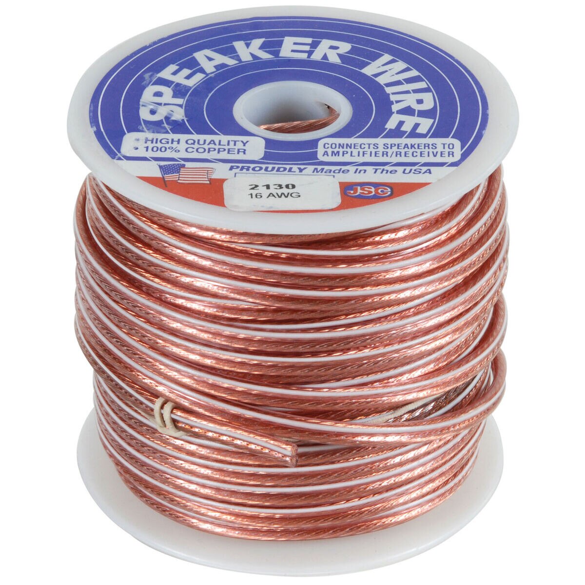 JSC Wire Speaker Wire Cable 16 AWG Clear 100 ft. USA